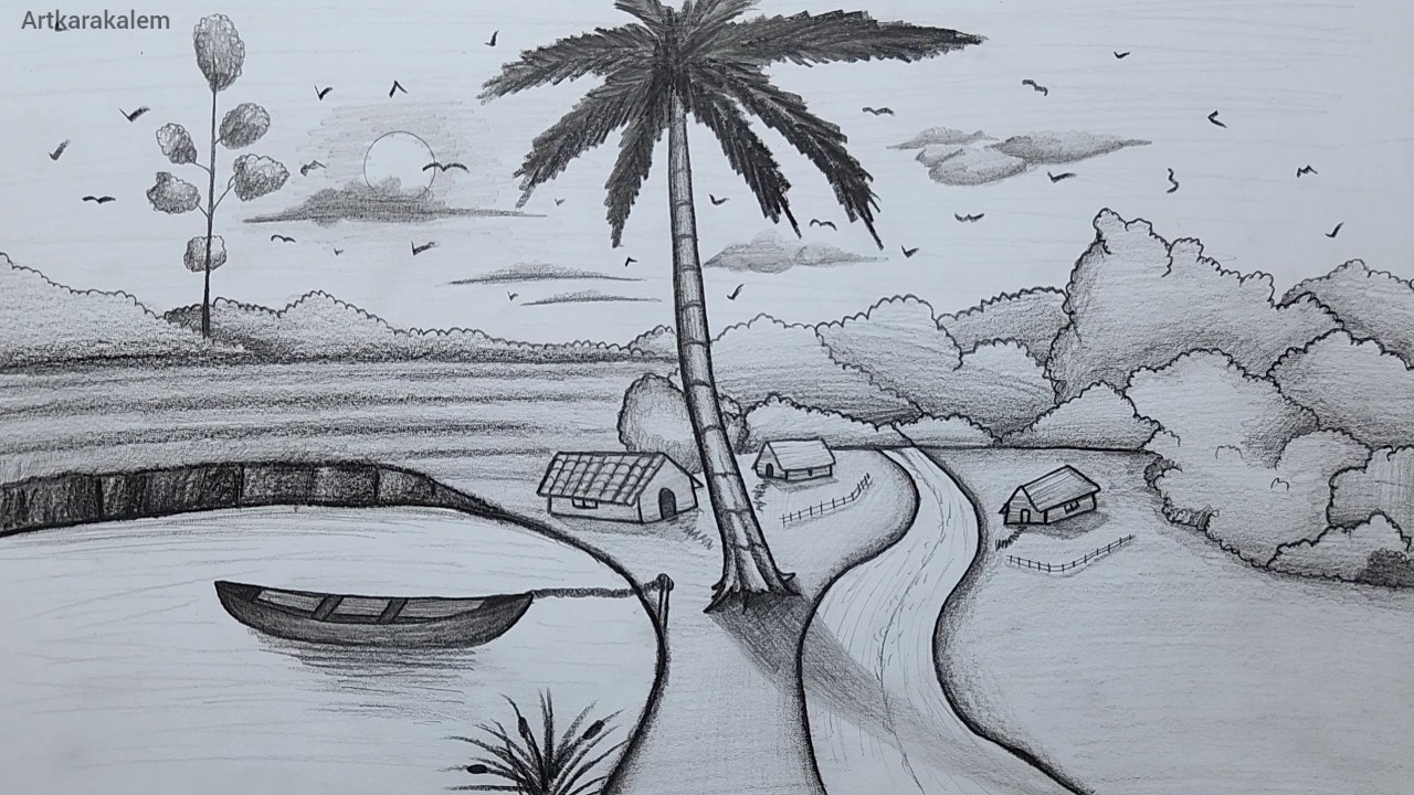 Easy Landscape drawing | how to draw landscape | easy Landscape drawings 37