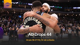 Anthony Davis - 44 pts (18-27 FG), 10 reb, 4 ast, 3 blk in win vs Milwaukee