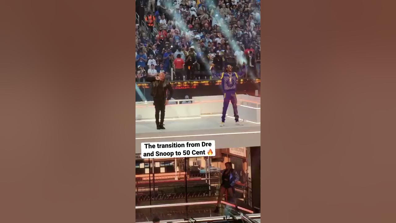 The transition from Dr. Dre and Snoop Dogg to 50 Cent during the Super Bowl halftime show! 🔥