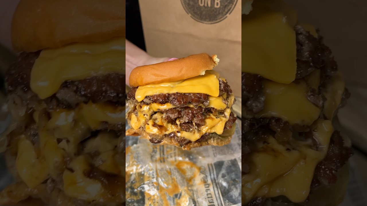 Opening up the TRIPLE OKLAHOMA JAM BURGER from Burgers On B 🍔 in NYC’s East Village! #DEVOURPOWER