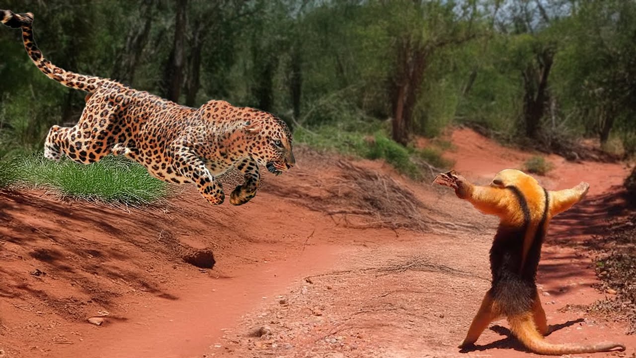 ONÇA TENTA ATACAR TAMANDUÁ E SE DA MAL