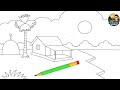 🎨গ্রামের সুন্দর প্রাকৃতিক দৃশ্য আঁকা | Easy Village Scenery Drawing | Nature Landscape Art Tutorial