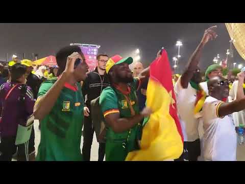 Cameroon fans celebrate win over Brazil