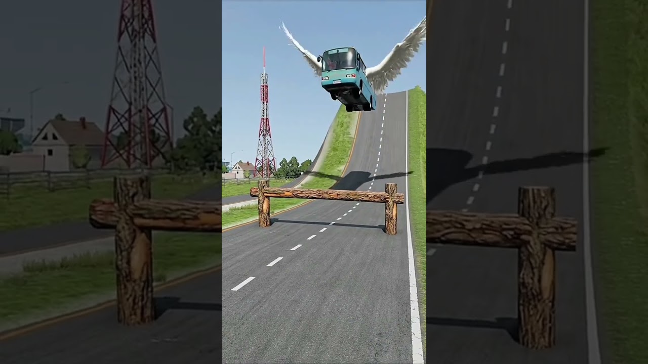 Lucky City Buses & Dumper Truck vs Logs Trap - BeamNG.drive