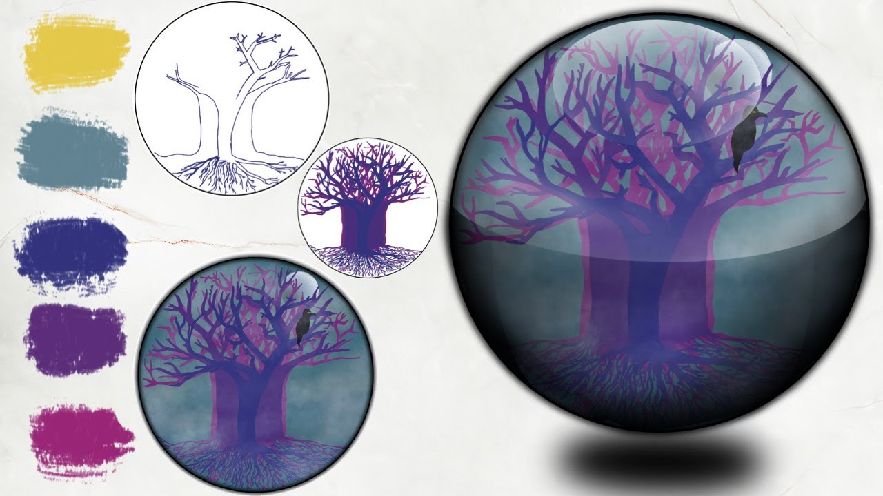 how to draw a crystal ball digital drawing time lapse - tree digital drawing on Procreate