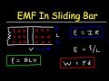 Induced EMF In Moving Conductor, Sliding Bar Generator - Faraday's Law of Electromagnetic Induction