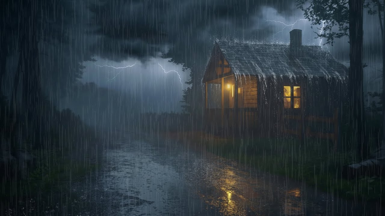 Heavy Rain on Cozy Forest Cabin – Thunderstorm Ambience for Deep Sleep ...