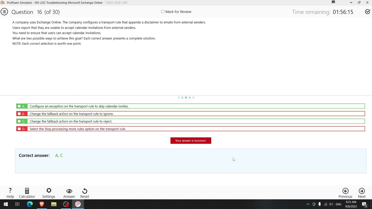 Troubleshooting Microsoft Exchange Online (MS-220) - Exam Simulation
