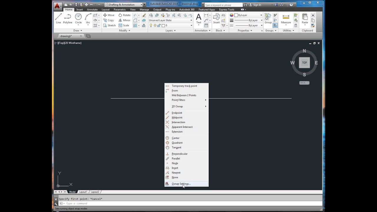 AutoCad choose the midpoint of a line - YouTube