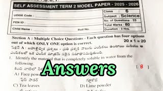 💯6th class science sa2 real question paper answers self assessment term 2 real paper 