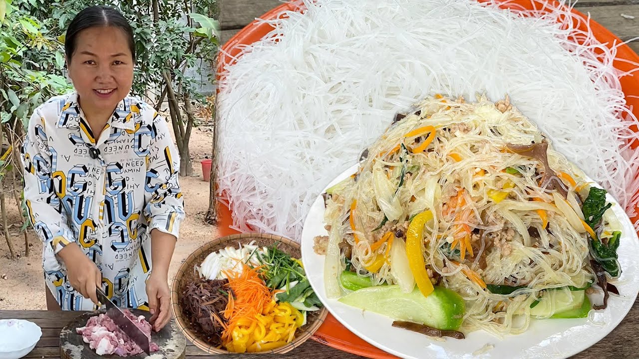 Authentic Cambodian Stir Fried Glass Noodles with Pork and Vegetables | Easy Homemade Recipe