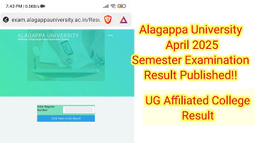 ALAGAPPA UNIVERSITY APRIL 2025 Exam  UG AFFILIATED COLLEGE RESULT PUBLISHED!!