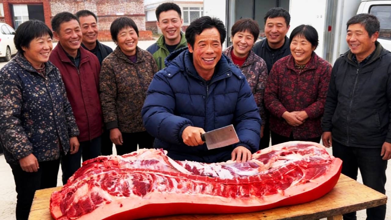 老孟今天豬肉不夠賣了，剩半頭大黑豬讓這兄弟給包圓了，得多少錢！ 【立福128】