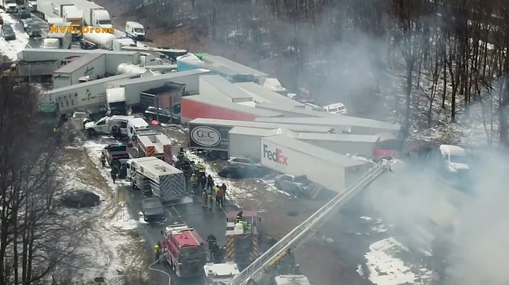 Drone Video: Multiple Deceased in Massive 50 Vehicle Pile-up on I-81, Foster Twp, Pa - 3.28.22
