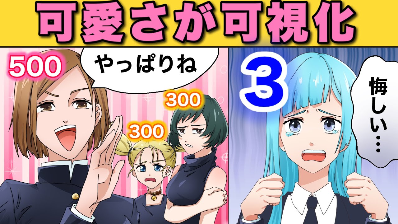 【呪術廻戦×声真似】もしも可愛さが可視化したらどうなる？三輪が３で釘崎が「やっぱりね」と勝ち誇った結果…【LINE・アフレコ・釘崎野薔薇・三輪霞・禪院真依・西宮桃・呪術廻戦０】