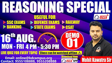 Reasoning Special | For SSC EXAMS/BANKING/DEFENCE/RAILWAY/CSAT | Demo 01 | By Mohit Sir