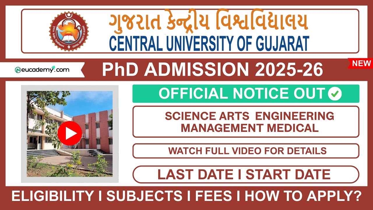 CUG PhD Admission 2025-26 | Central University of Gujarat | Vacancy ...