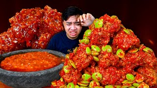 Mukbang Ayam Crispy Sambal Pete Balado Dicocol Sambal Cobek Terasi Pedas