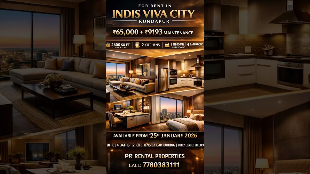🏡 Indis Viva City Kondapur 3BHK For Rent | 2600 Sft Corner Flat ₹65K Ultra Luxury Apartment 