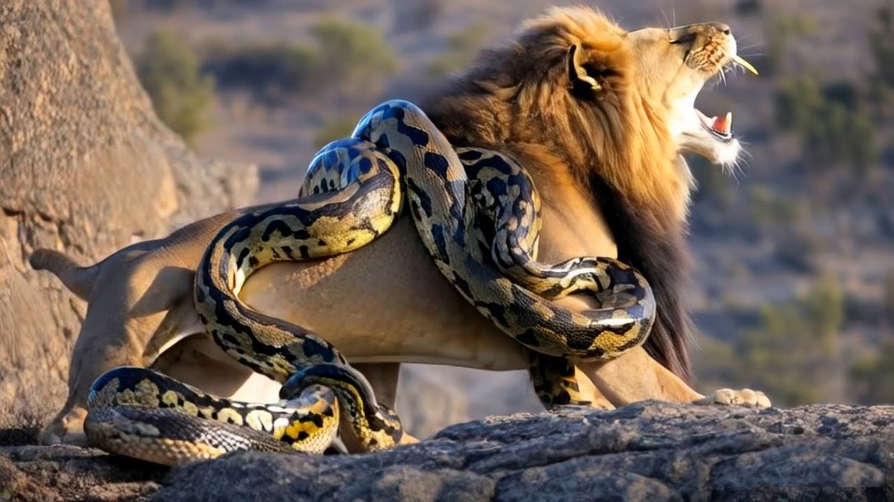 Lion vs. Python: Defeated Lion Submits and Licks the Python#zoon#Wild ...