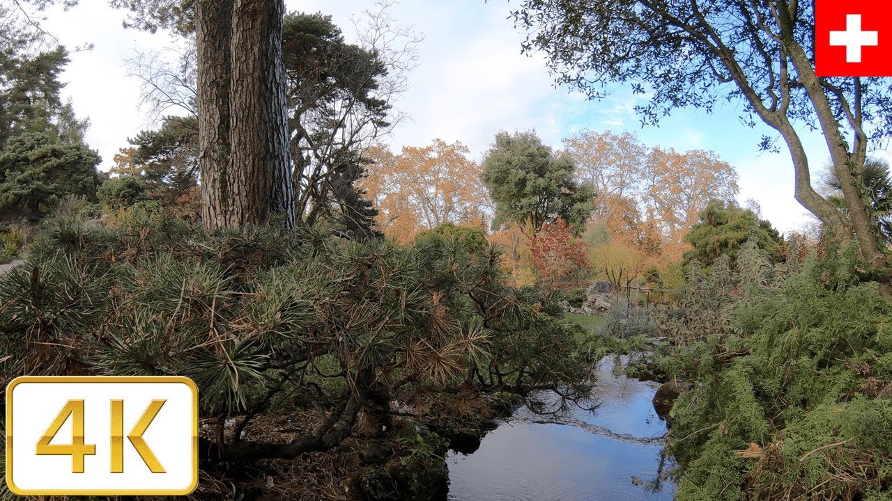 Botanical Gardens walking tour in Geneva, Switzerland | Autumn 2020【4K】Canton de Genève, Suisse