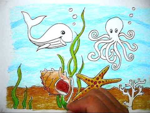 How to color the picture of sea life (cara mewarnai gambar 