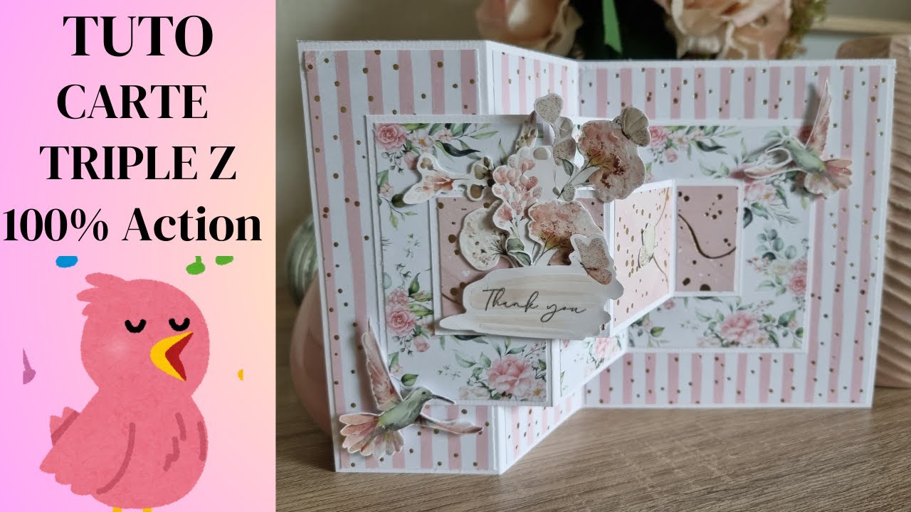 TUTO Carte triple Z, tout en rose 🌸😁/100% Action