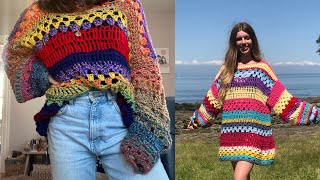 Easy oversized sweater Happy Hippy Sweater crochet tutorial how to make an Colourful sweater