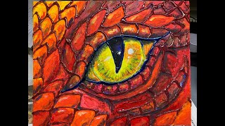 Drachenauge malen mit Heißkleber und Acrylfarben