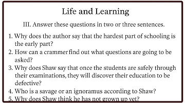 Life and Learning | Answer these questions in two or three sentences | Class 11 Alternative English