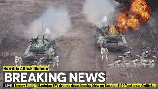 Enemy Panic!! Ukrainian Fpv Drones Drops Bombs Blow Up Russian T-90 Tank Near Avdiivka