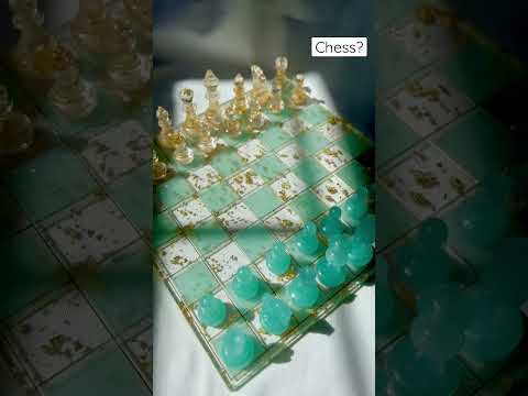 Aqua & Gold custom Resin Chess/Checkers Set