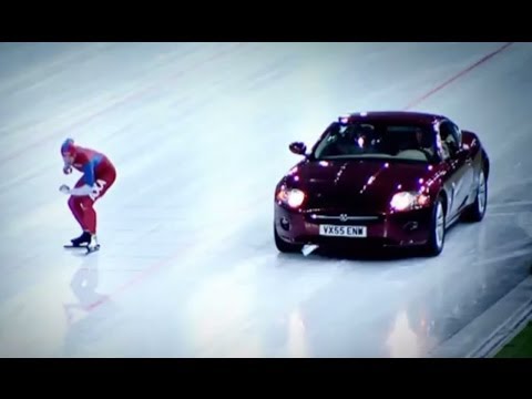 Speed Skater Vs Jaguar XK on Ice! - Top Gear Winter Olympics - BBC