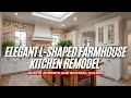 Elegant L Shaped Farmhouse Kitchen Remodel with Rustic Accents and Neutral Colors