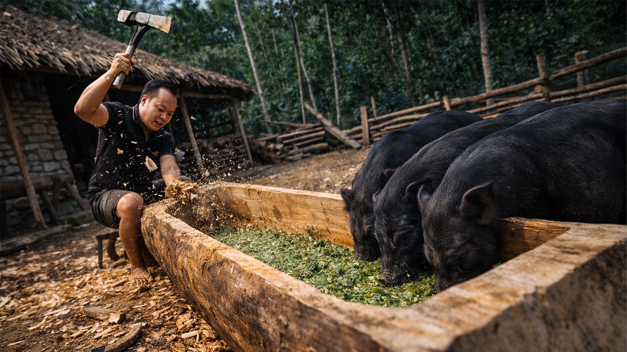 Can a Simple Log Become a Pig Feeding Trough? The Pigs Think So | by @PrimitiveSkillsnet
