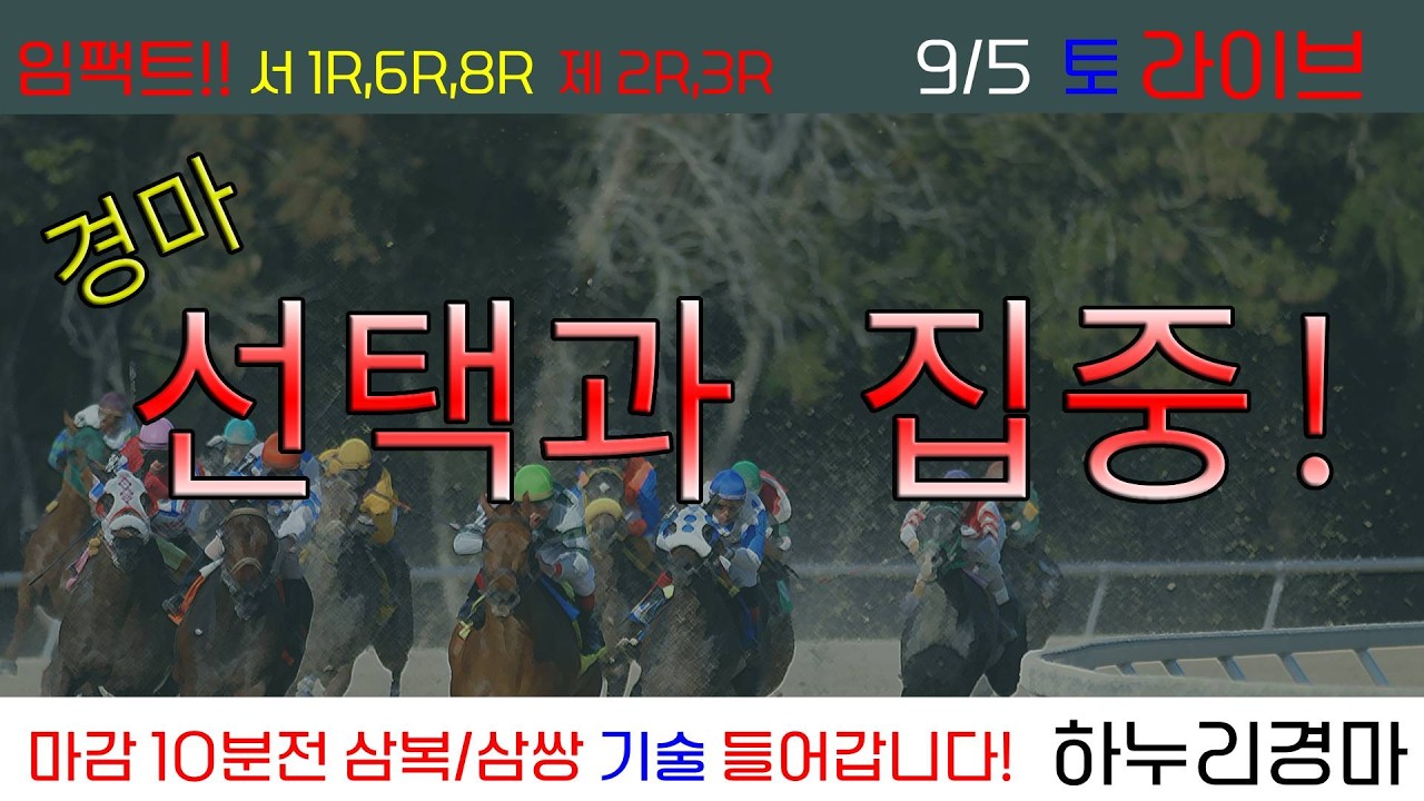 9/5(토) 금요 이기고 기세!! 경마 선택과 집중! 이기는 경마! 관건은 임팩트!! 경주별 삼복/삼쌍 기술 들어갑니다!!