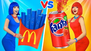 RED FOOD VS BLUE FOOD CHALLENGE || 24 Hours Eating ONLY RED & BLUE Snacks! Mukbang by RATATA