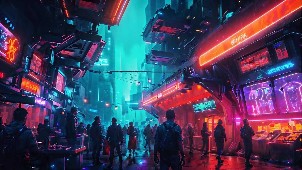 Cyberpunk Ambience 🤖| Raining Neon Streets & Nighttime City