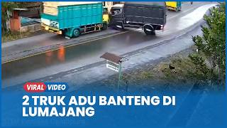 Detik-detik Kecelakaan 2 Truk Adu Banteng di Lumajang, sopir Terlempar ke Parit