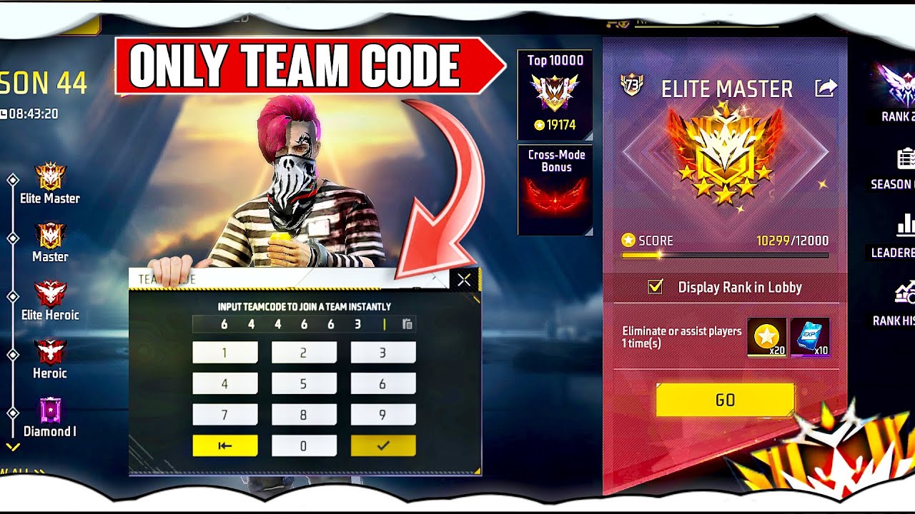 FREE FIRE LIVE RANK PUSHING | ONLY TEAM CODE / NEW SEASON 45 # ...