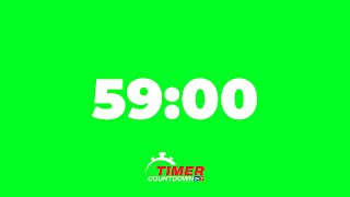 59-Minute Green Screen Timer | White Text Countdown with Alarm