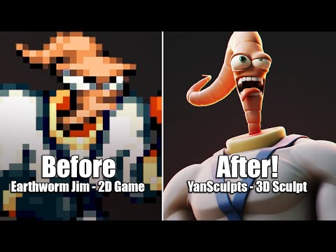 Sculpting My Childhood Game - Earthworm Jim | Blender 3D Timelapse