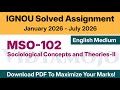 IGNOU MSO 102 Solved Assignment 2026 English Medium PDF Download | MASO: MA Sociology First Year
