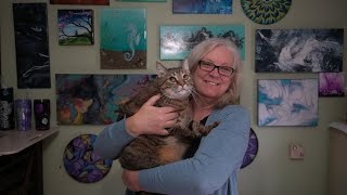 My artist friend drew my cats portrait! It is Amazing!/Fluid Art/Acrylic Pouring135)