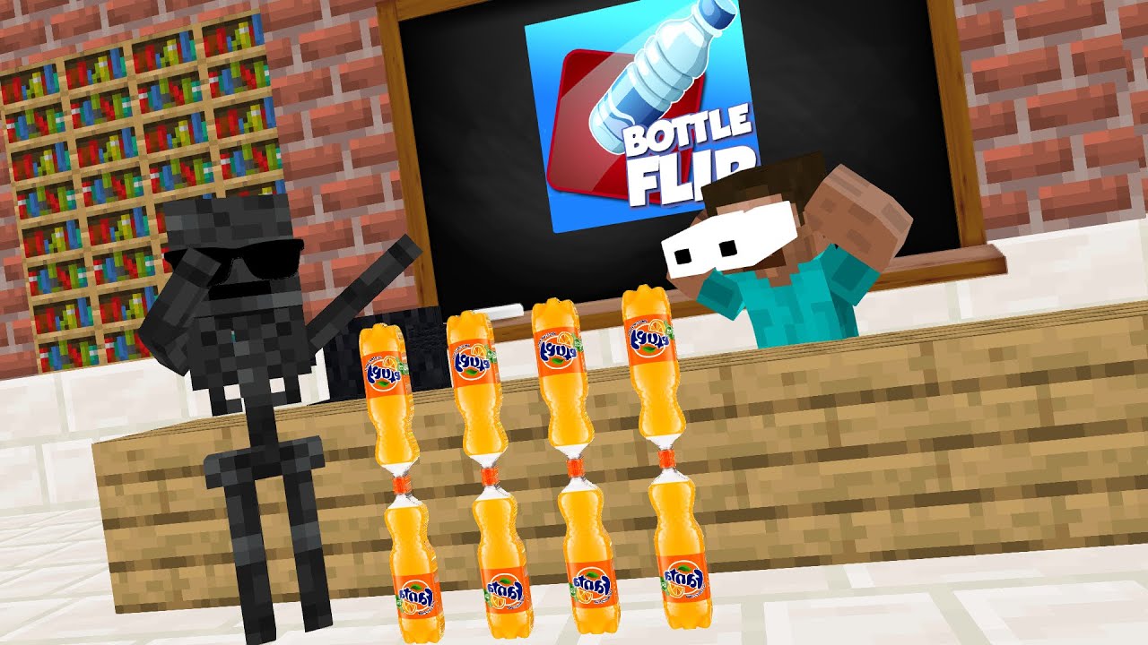 monster school BOTTLE FLIP Challenge minecraft animation YouTube