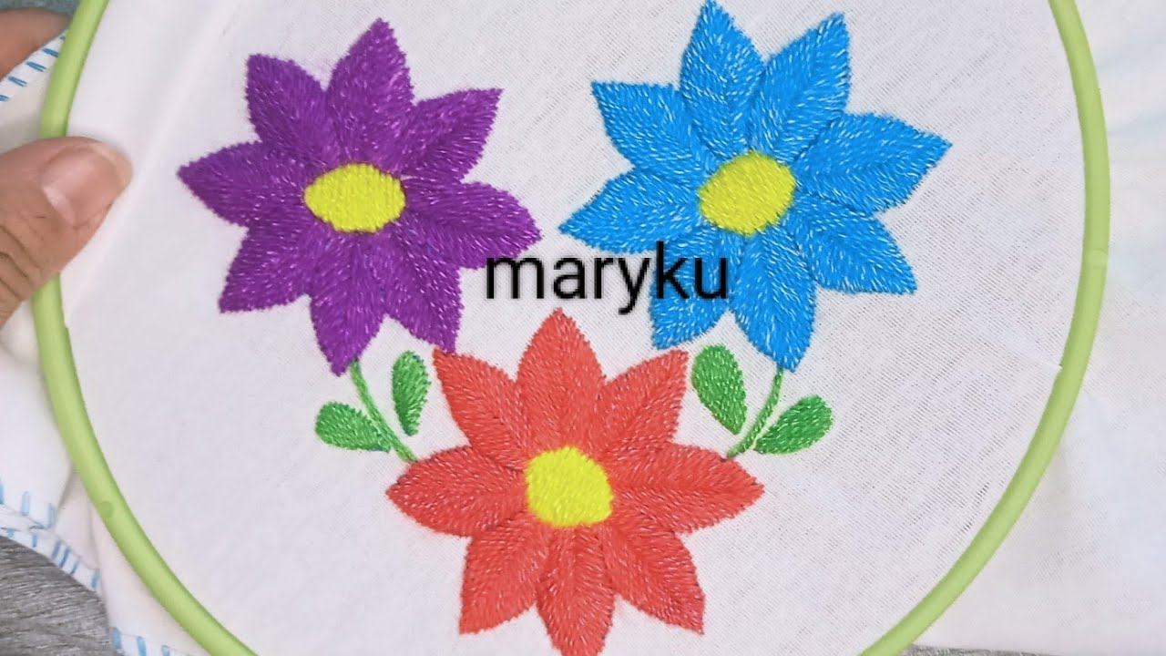 Hermosas flores bordadas a mano, paso a paso puntada increíble 😍😍🦋