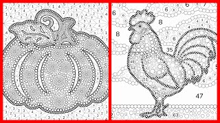 Color by Number Mosaic Pumpkin & Rainbow Rooster Dots Modern Art Zen Color #coloringbook #focus