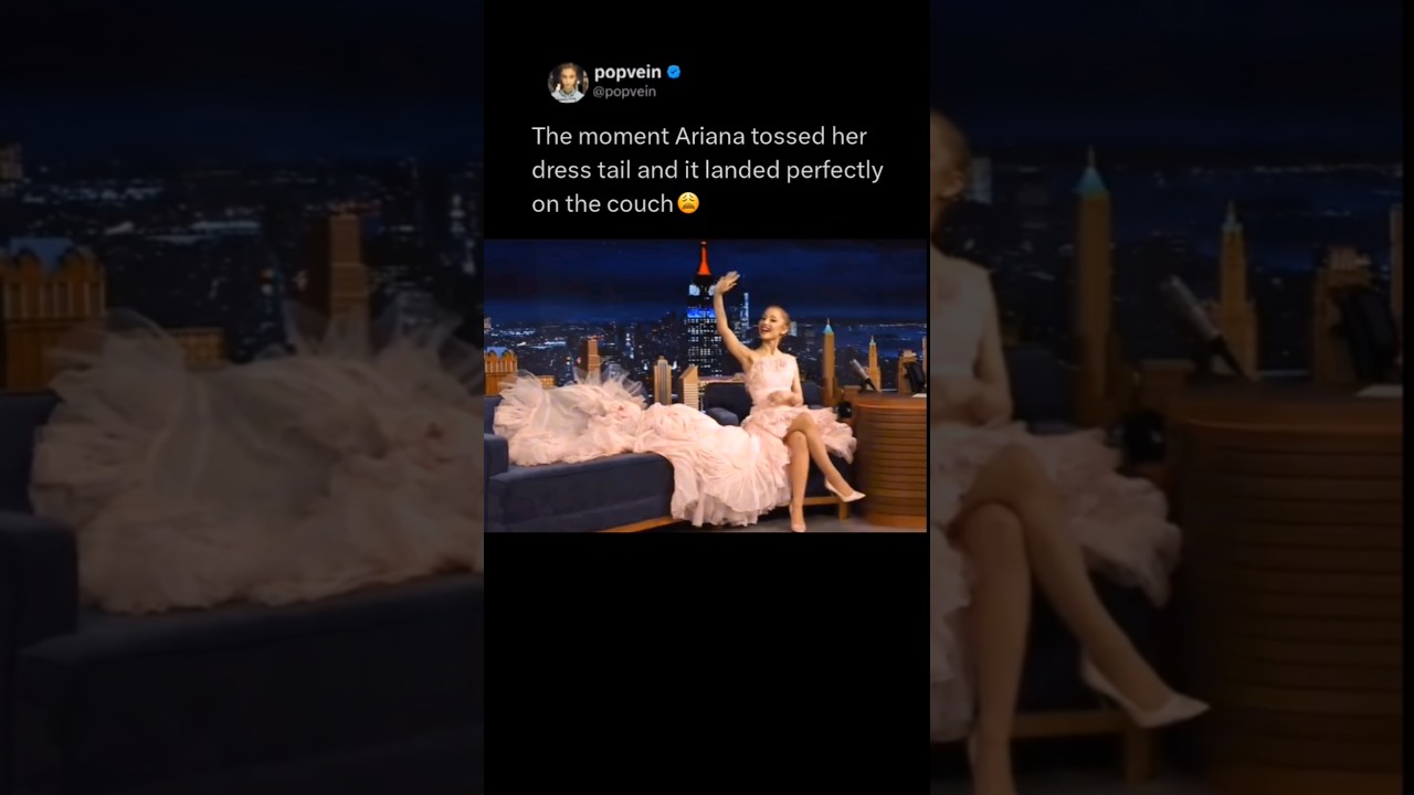 The moment Ariana Grande tossed her dress tail and it landed perfectly on the couch 😩