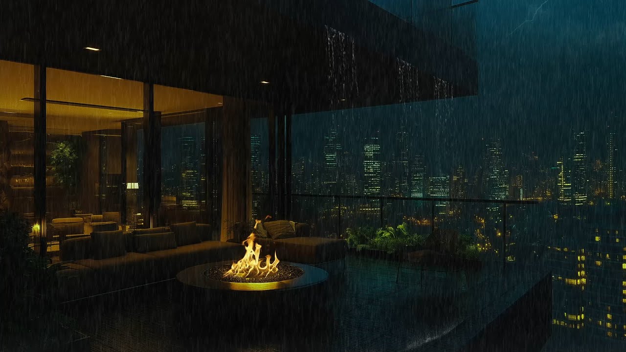 Gentle Thunder & Rain Sounds for Sleeping (No Ads) – Fireplace in a Midnight Apartment🕯️⛈️ | 5 Hours