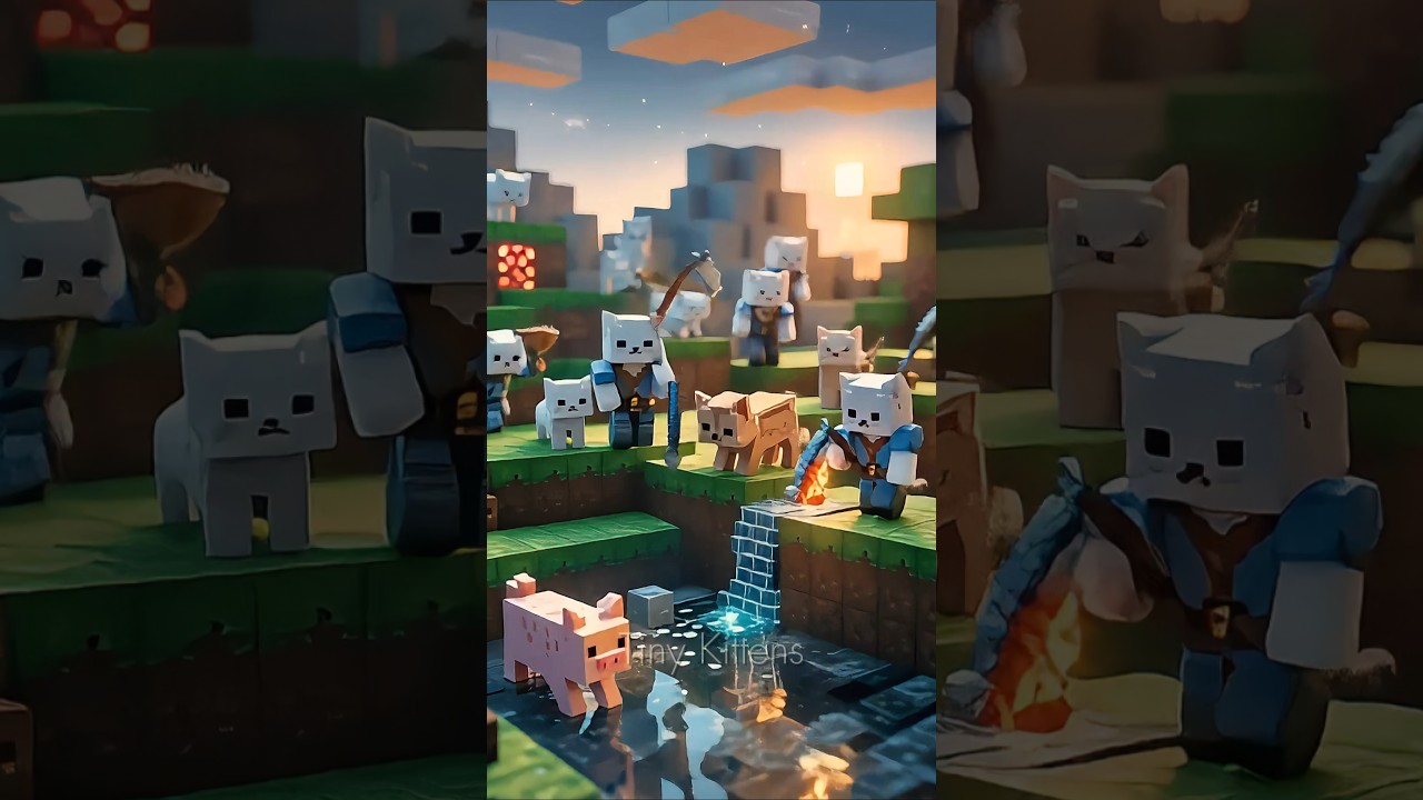 tiny kittens working on Minecraft Blocks 